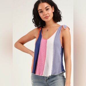 Free‎ People Carousel Orange Multi Stripe Tank Top Women’s Size XL